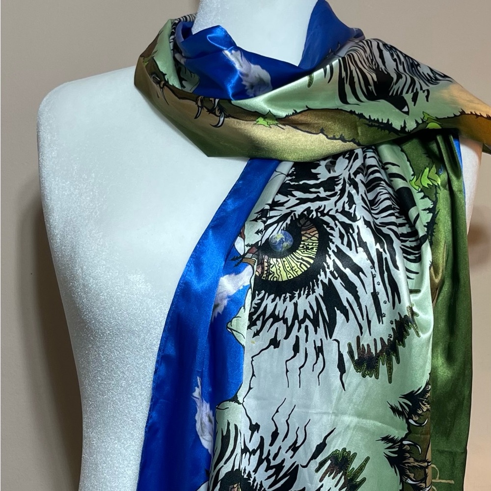 3/$30 Elegant OWL Blue and Green Scarf - Picture 2 of 7